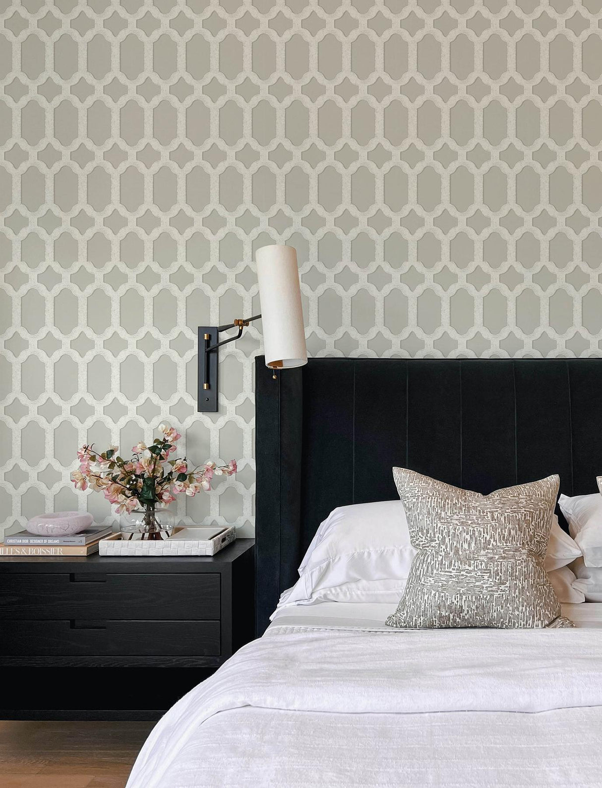 York Chervil Light Grey Trellis Wallpaper