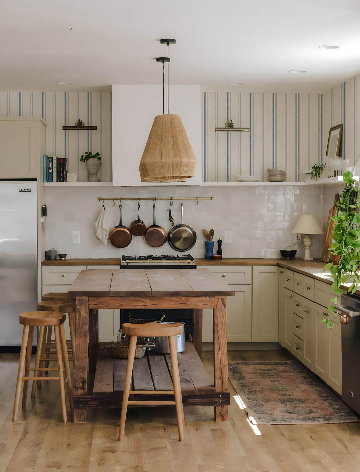 York Lovage Blue Linen Stripe Wallpaper