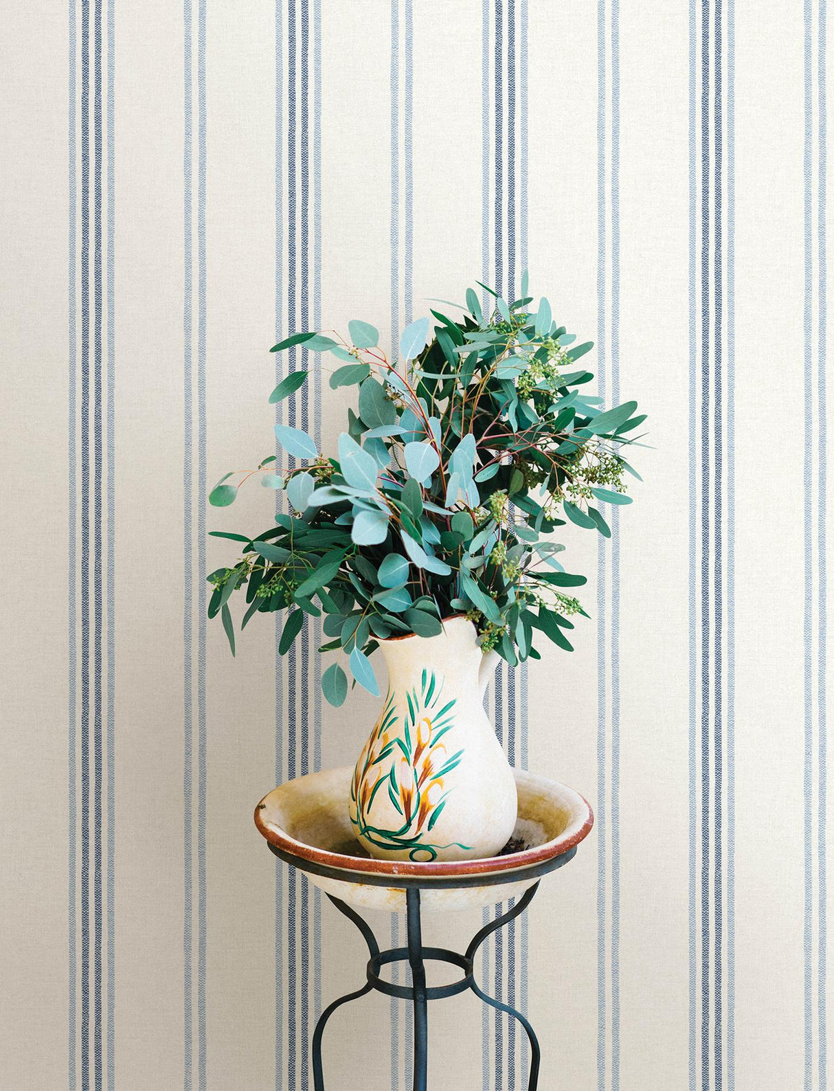 York Lovage Blue Linen Stripe Wallpaper