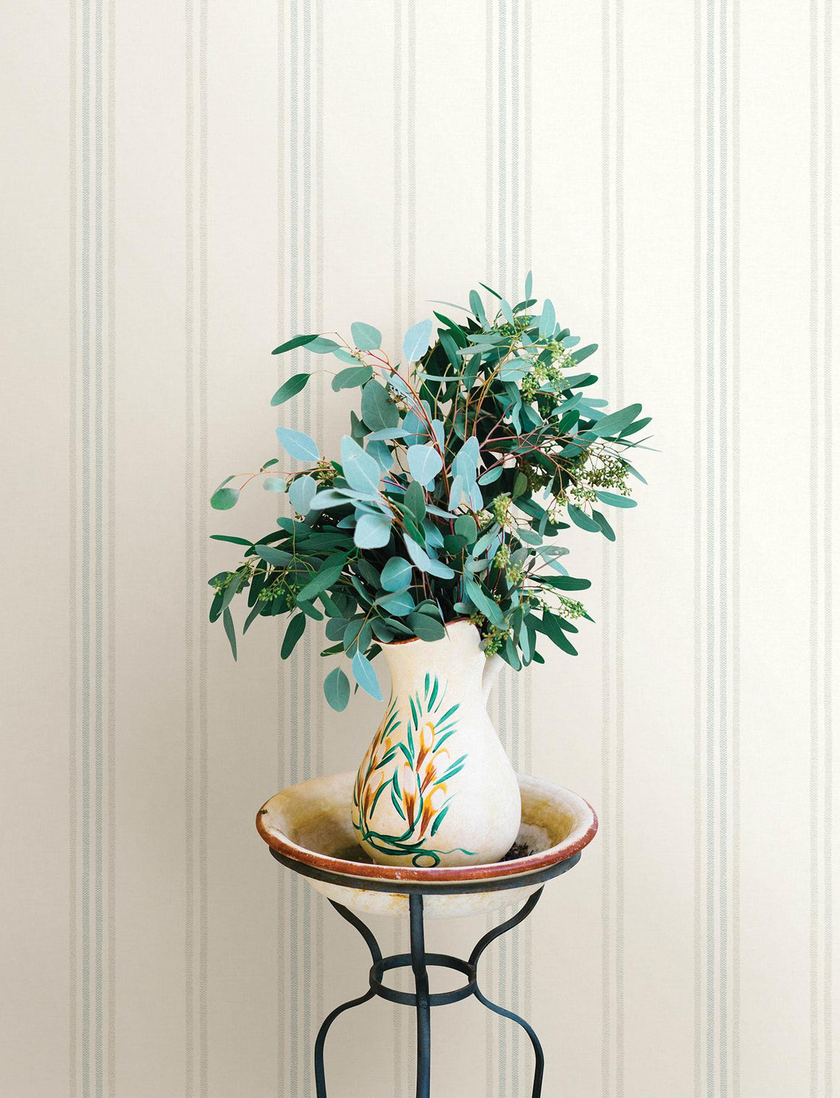 York Lovage Aqua Linen Stripe Wallpaper