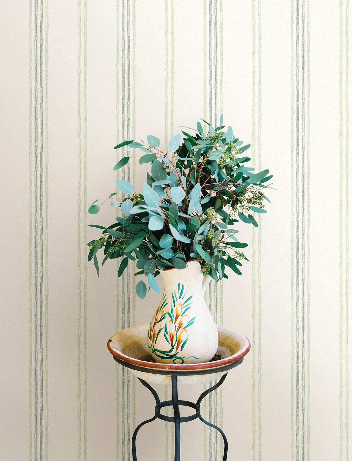York Lovage Green Linen Stripe Wallpaper