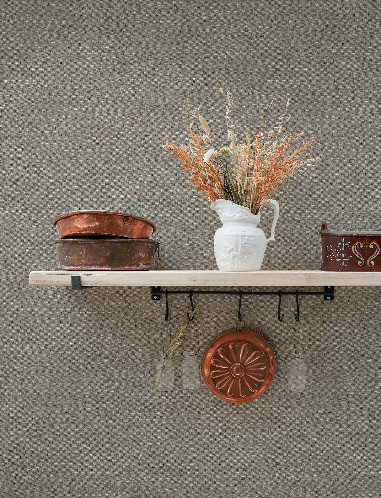 York Chambray Grey Fabric Weave Wallpaper