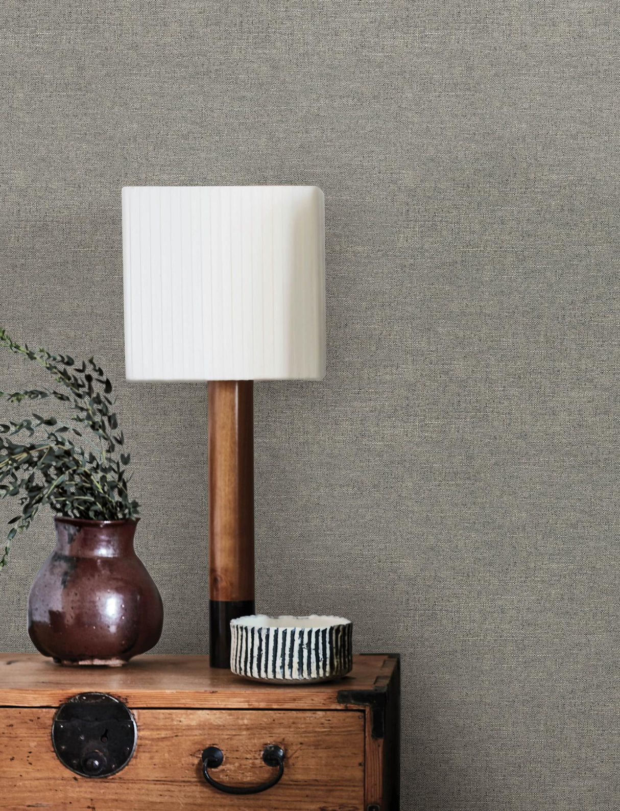 York Chambray Grey Fabric Weave Wallpaper