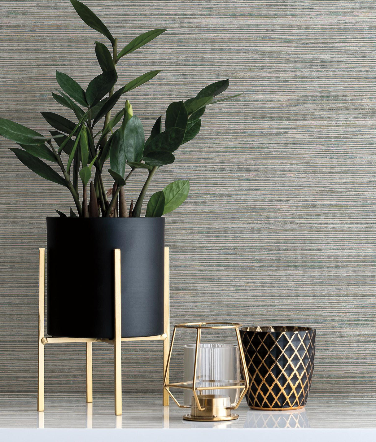 York Leicester Slate Metallic Stripe Wallpaper