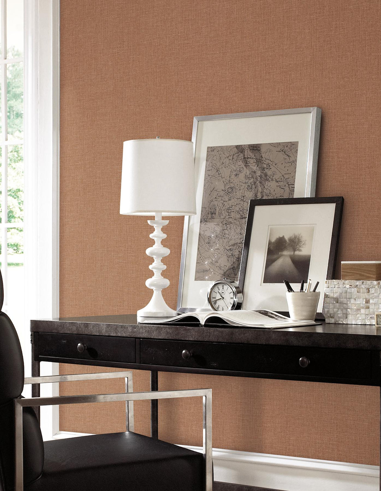 York Broadwick Rust Faux Linen Wallpaper