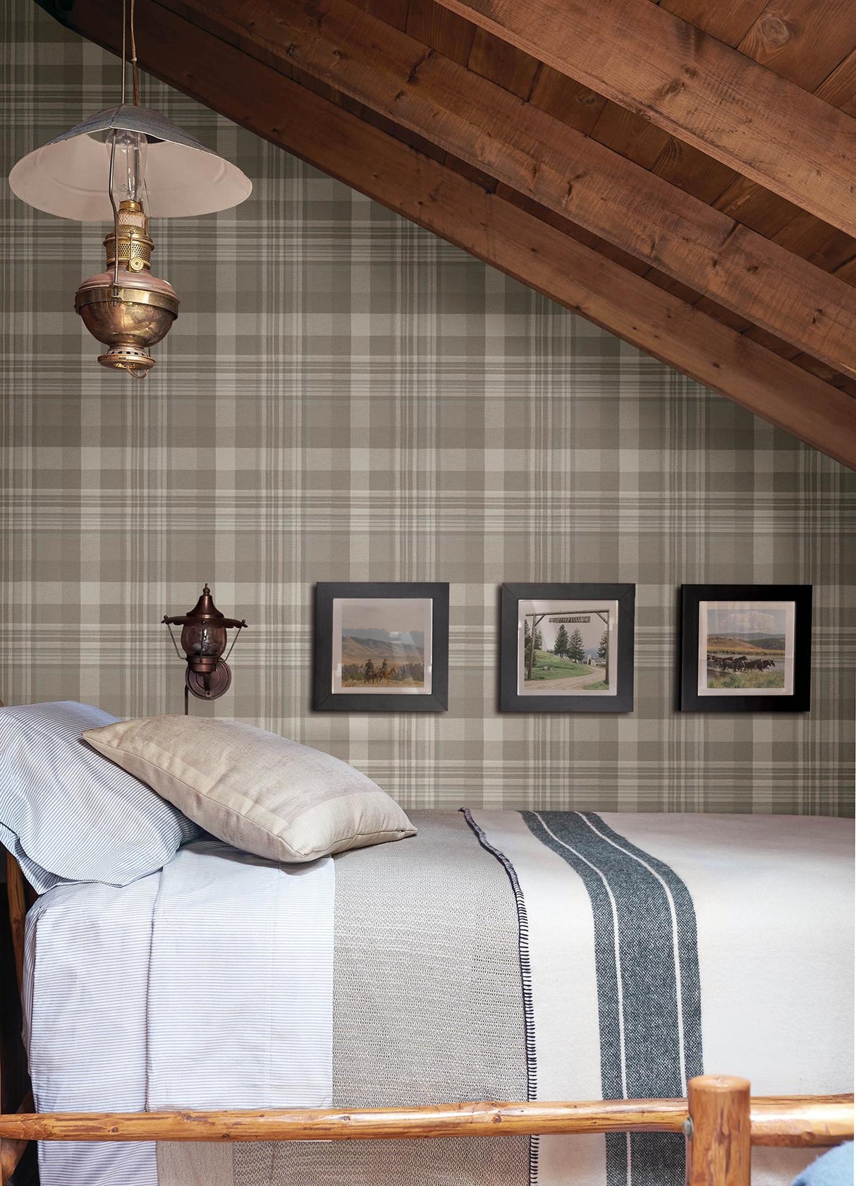 York Dutton Plaid Light Brown Wallpaper