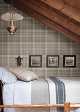 York Dutton Plaid Light Brown Wallpaper