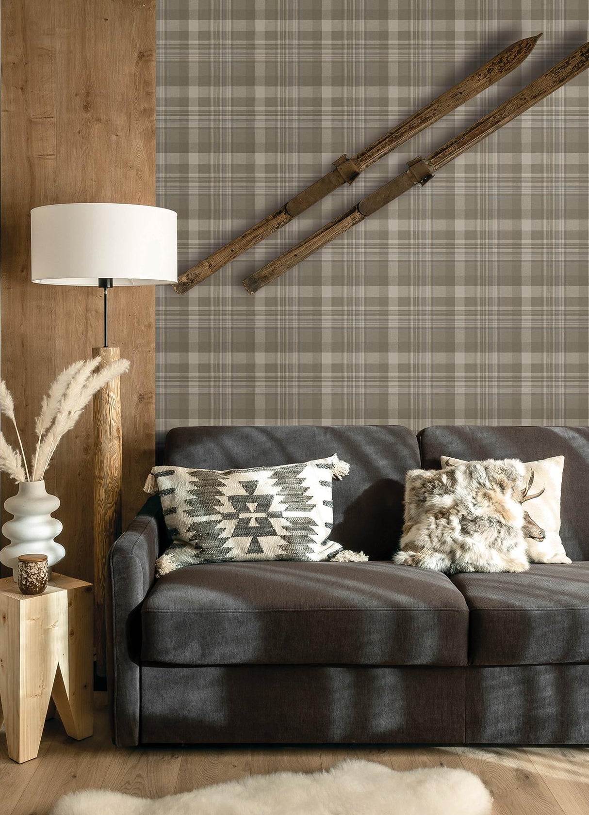 York Dutton Plaid Light Brown Wallpaper