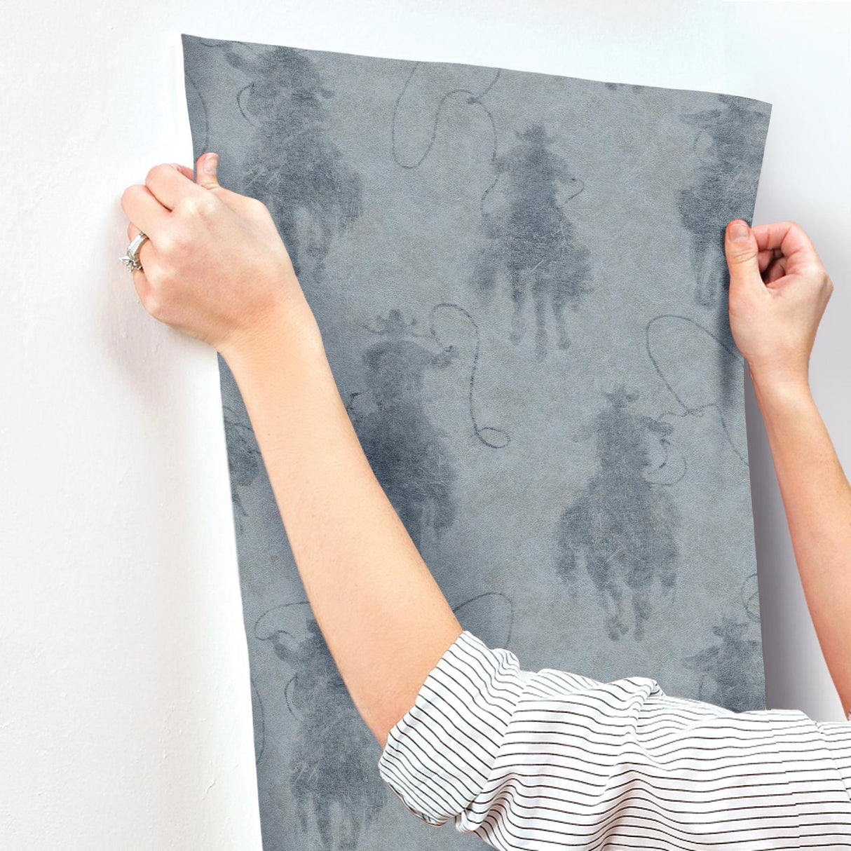 York Stockman Silhouette Blue Wallpaper