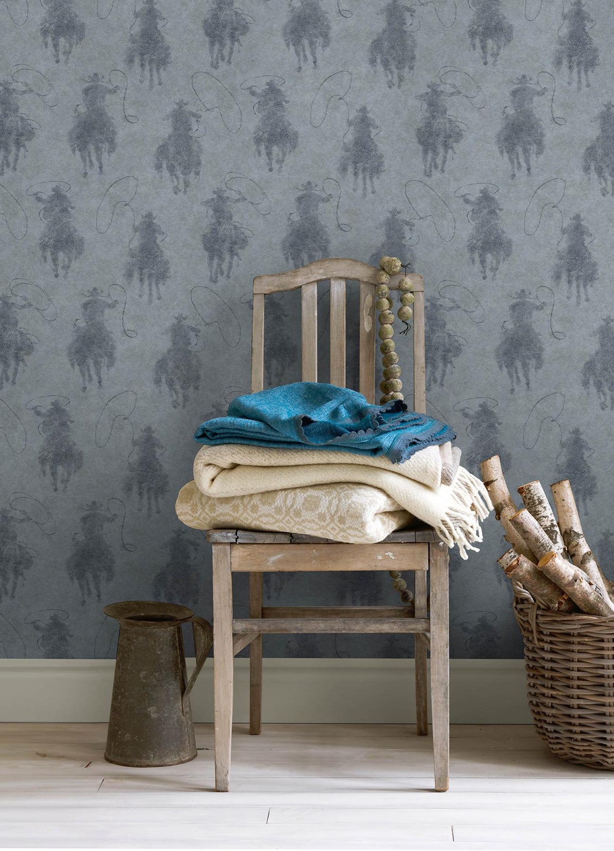 York Stockman Silhouette Blue Wallpaper