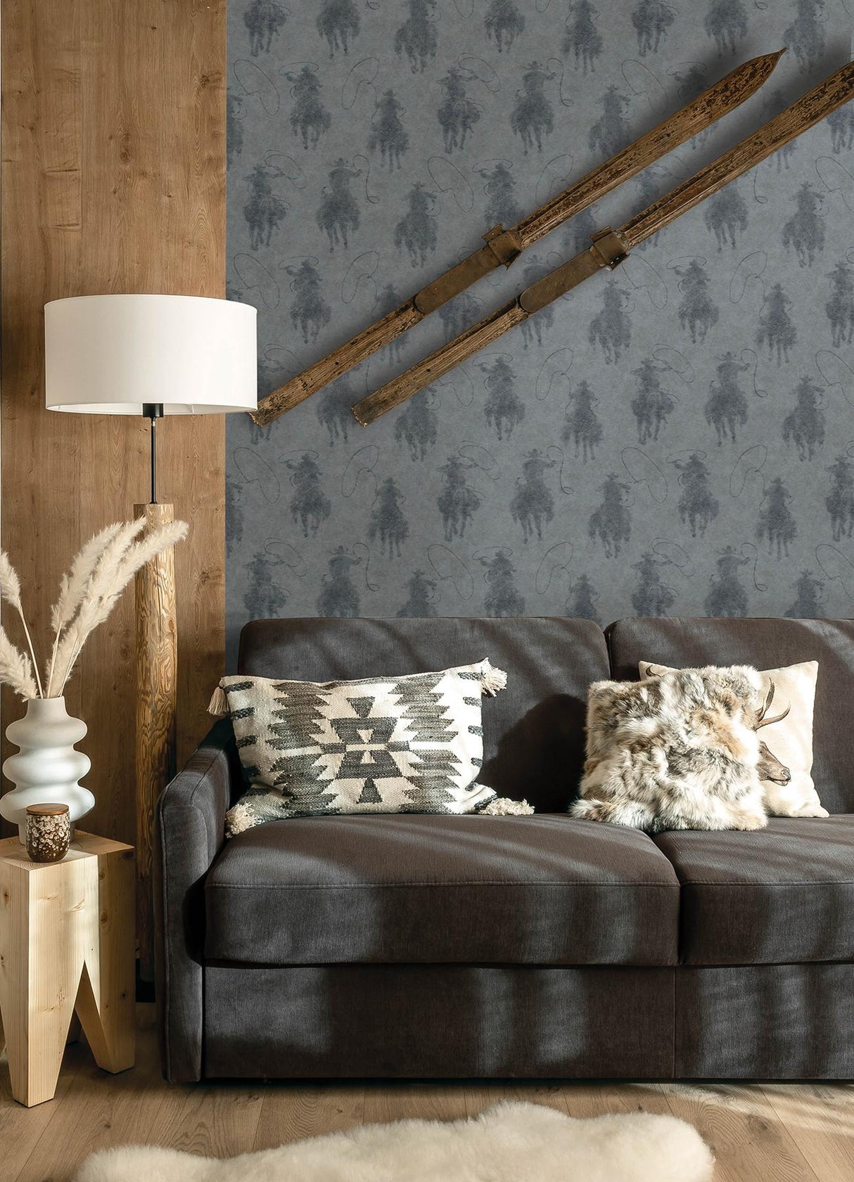 York Stockman Silhouette Blue Wallpaper