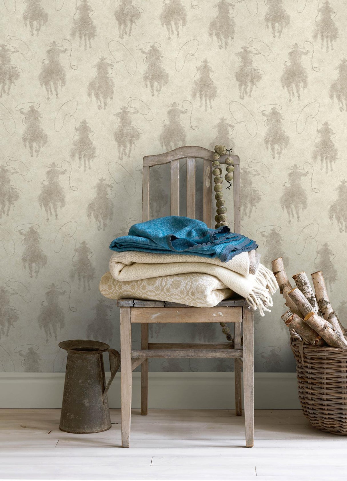 York Stockman Silhouette Light Grey Wallpaper