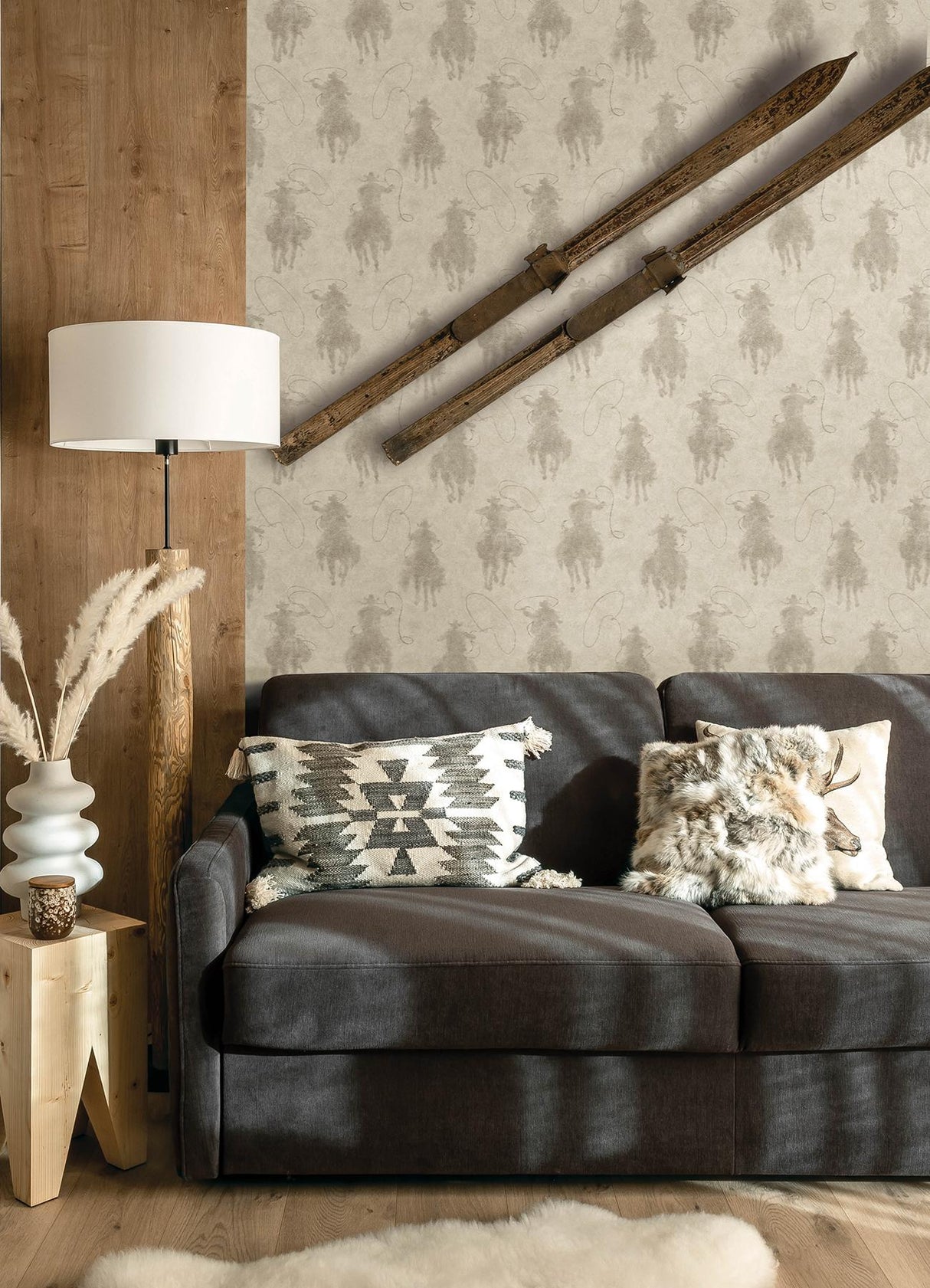 York Stockman Silhouette Light Grey Wallpaper