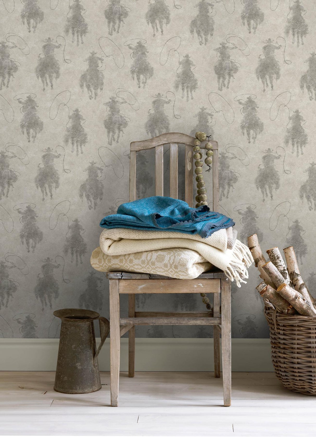 York Stockman Silhouette Grey Wallpaper