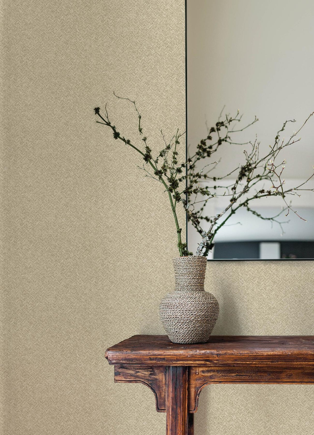 York Woven Basket Khaki Wallpaper