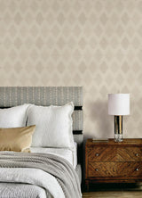 York Stitched Heirloom Khaki Wallpaper