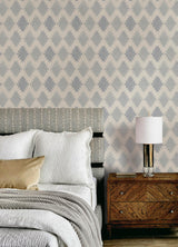 York Stitched Heirloom Indigo Wallpaper