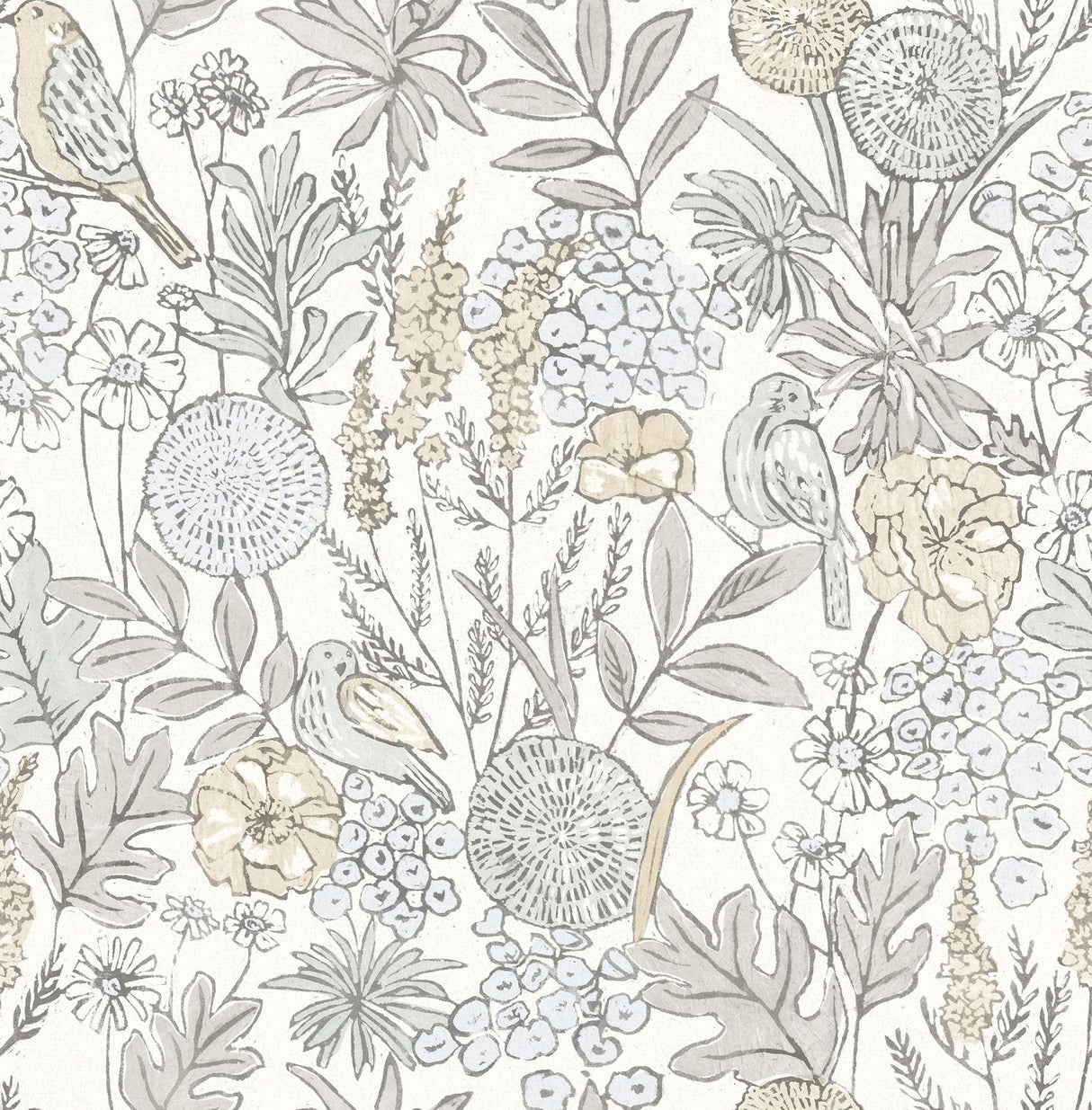 York Goldfinch Neutral Birds and Blooms Wallpaper