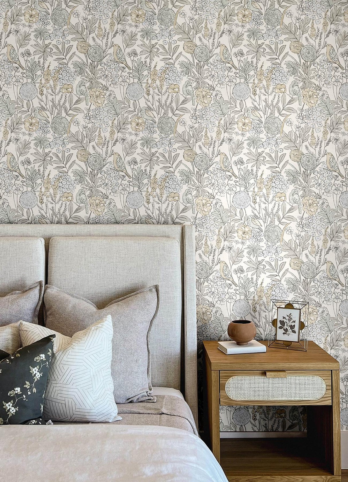 York Goldfinch Neutral Birds and Blooms Wallpaper