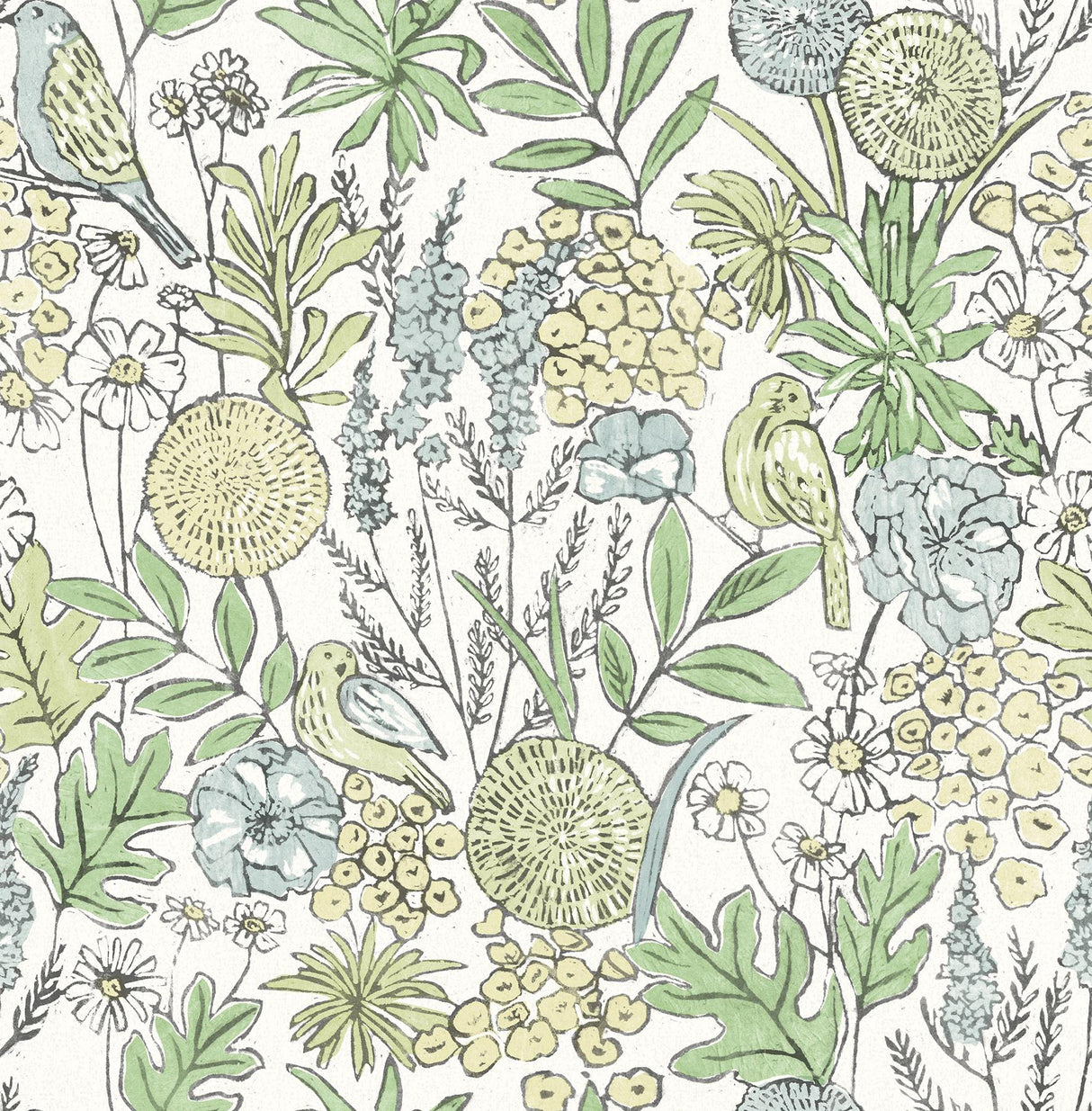 York Goldfinch Green Birds and Blooms Wallpaper
