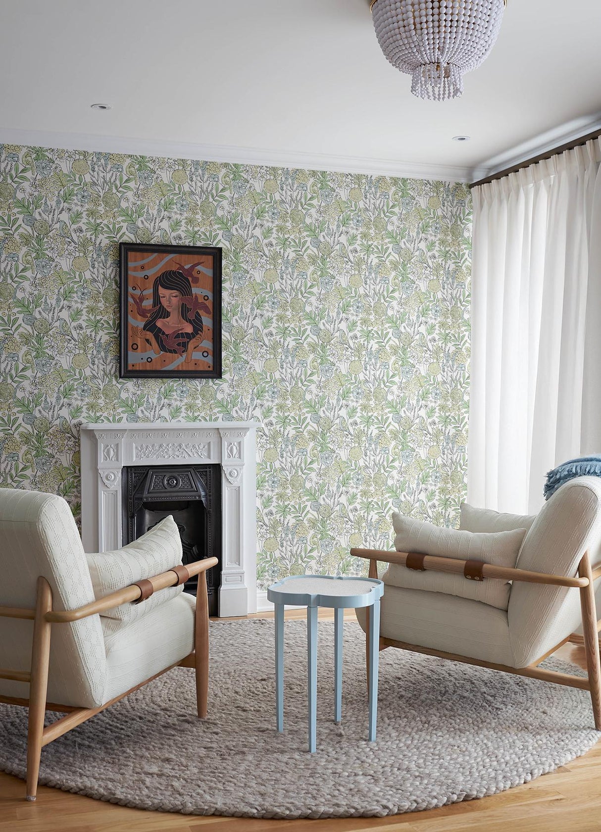 York Goldfinch Green Birds and Blooms Wallpaper
