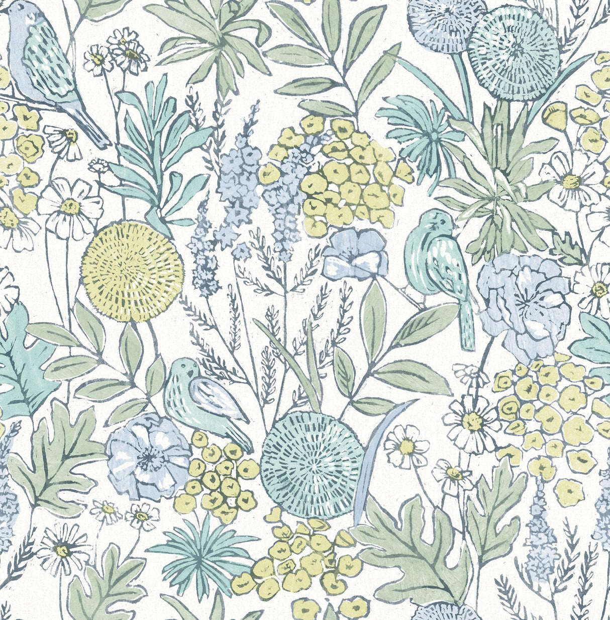 York Goldfinch Aqua Birds and Blooms Wallpaper