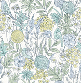 York Goldfinch Aqua Birds and Blooms Wallpaper