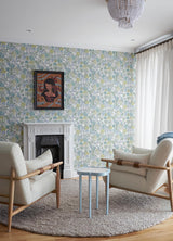 York Goldfinch Aqua Birds and Blooms Wallpaper