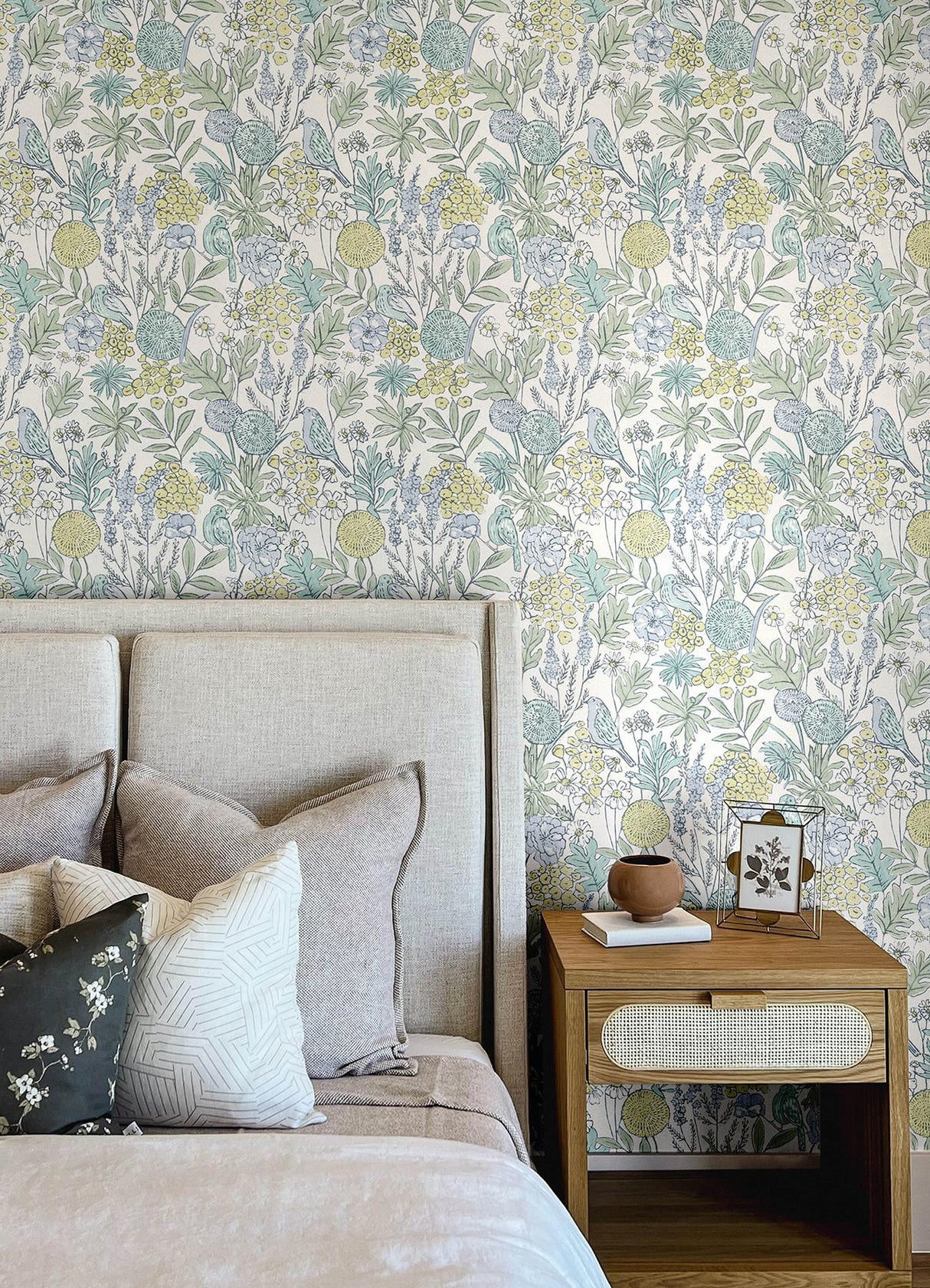 York Goldfinch Aqua Birds and Blooms Wallpaper