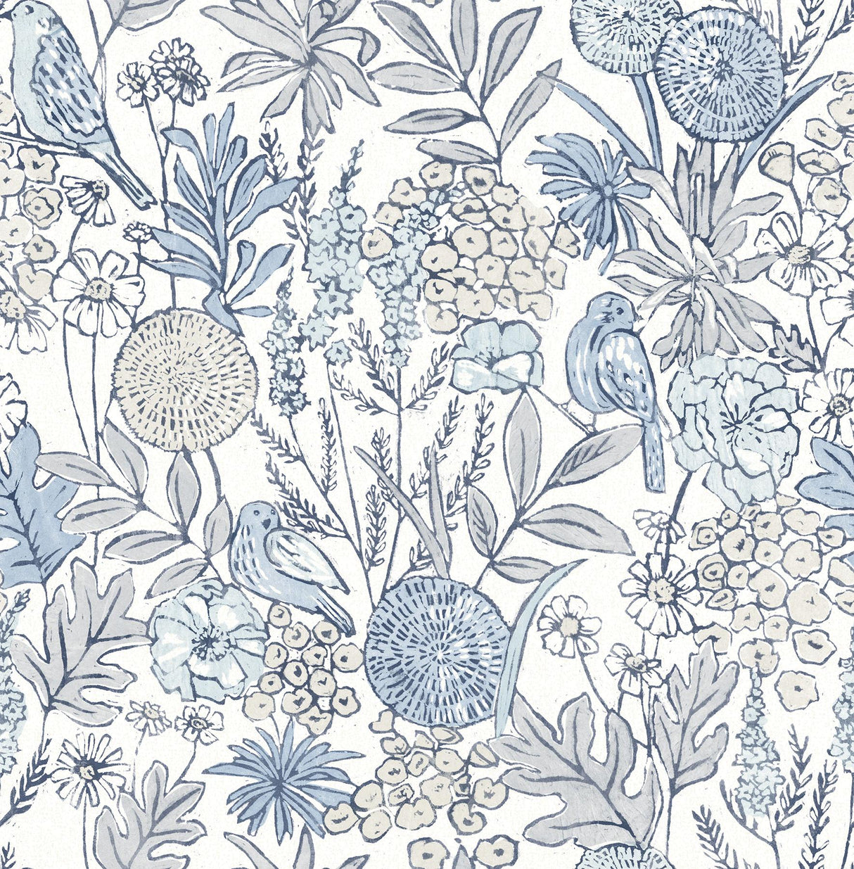 York Goldfinch Blue Birds and Blooms Wallpaper