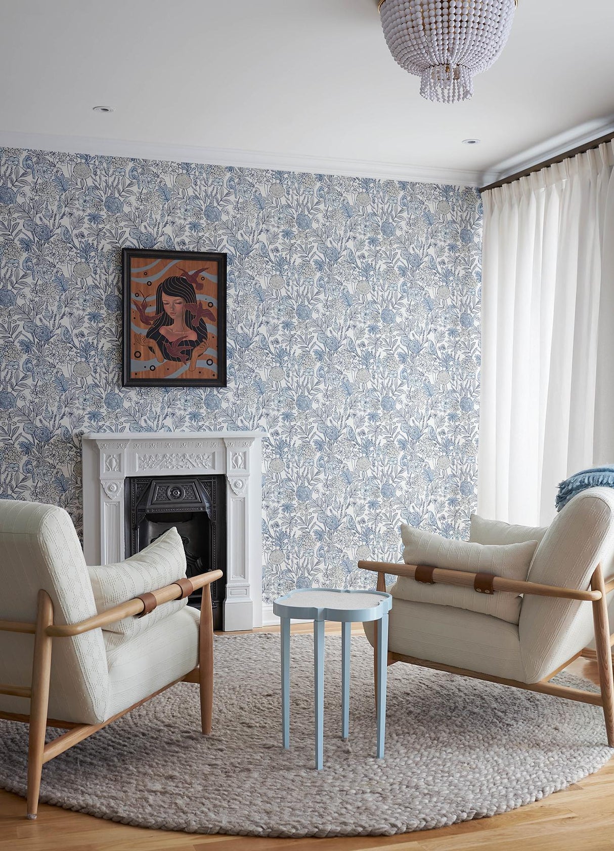York Goldfinch Blue Birds and Blooms Wallpaper