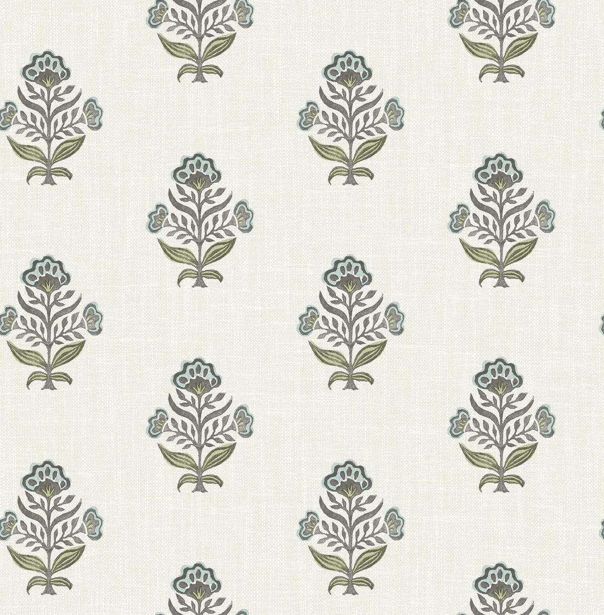 York Hollyhock Aqua Floral Crest Wallpaper