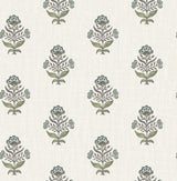 York Hollyhock Aqua Floral Crest Wallpaper