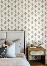 York Hollyhock Aqua Floral Crest Wallpaper