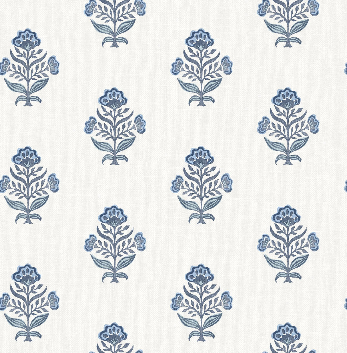 York Hollyhock Blue Floral Crest Wallpaper