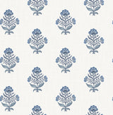 York Hollyhock Blue Floral Crest Wallpaper