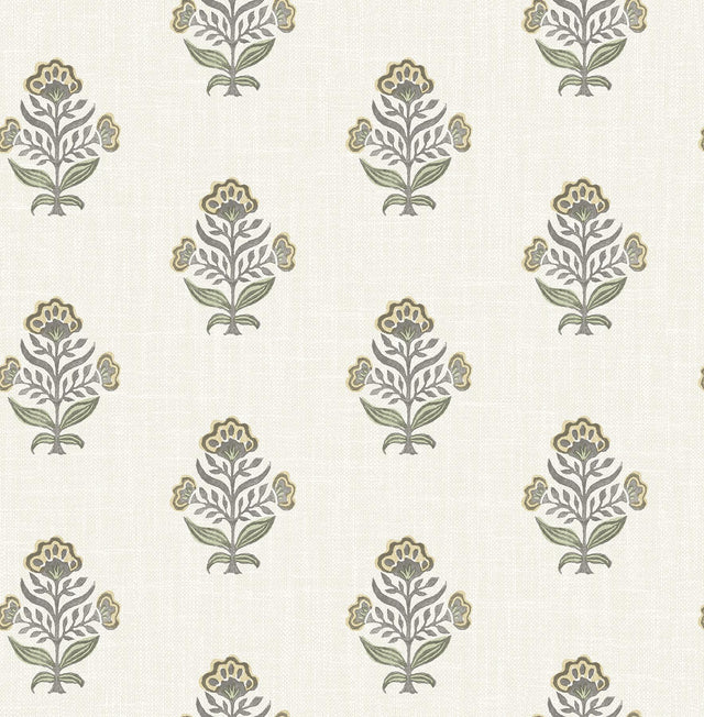 York Hollyhock Honey Floral Crest Wallpaper