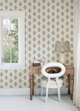 York Hollyhock Honey Floral Crest Wallpaper