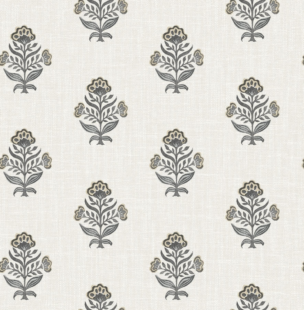 York Hollyhock Black Floral Crest Wallpaper