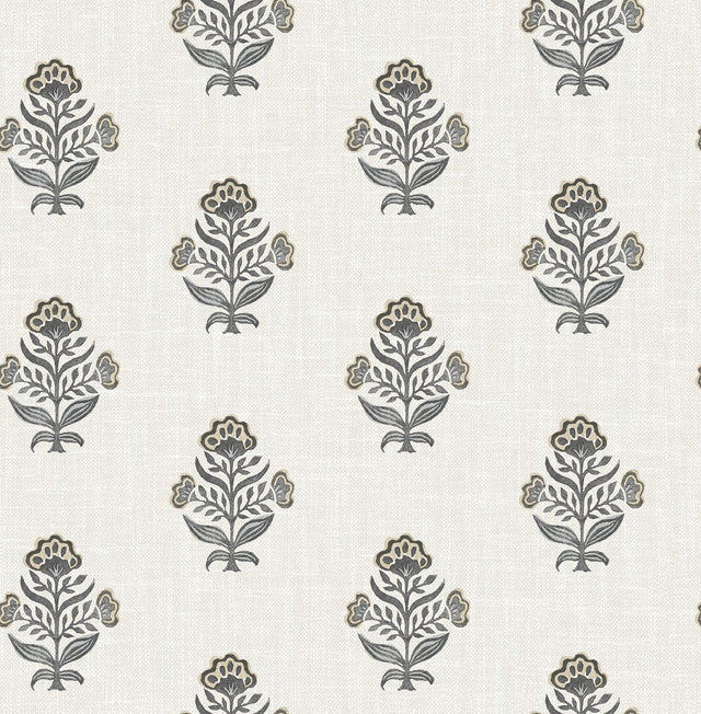 York Hollyhock Black Floral Crest Wallpaper