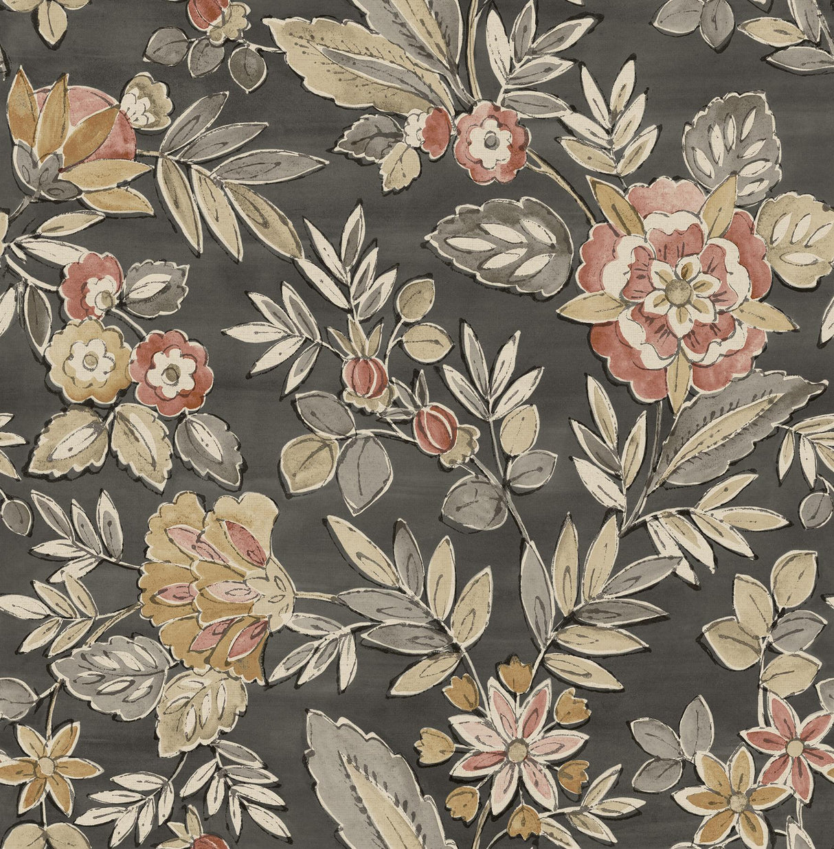York Begonia Black Floral Trail Wallpaper