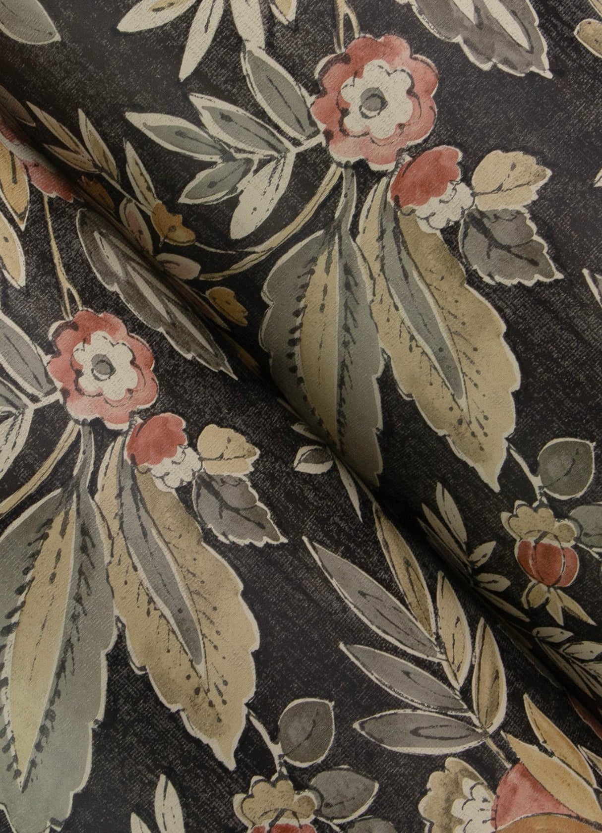 York Begonia Black Floral Trail Wallpaper