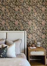 York Begonia Black Floral Trail Wallpaper