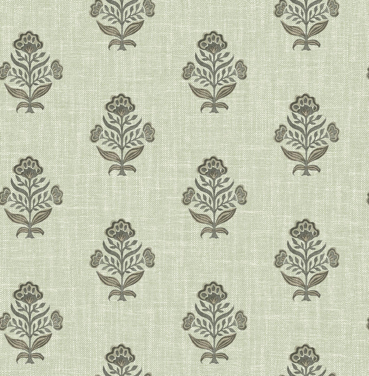 York Hollyhock Green Floral Crest Wallpaper