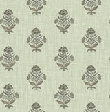 York Hollyhock Green Floral Crest Wallpaper