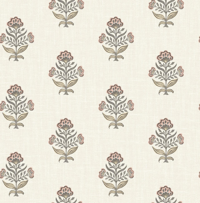 York Hollyhock Rust Floral Crest Wallpaper