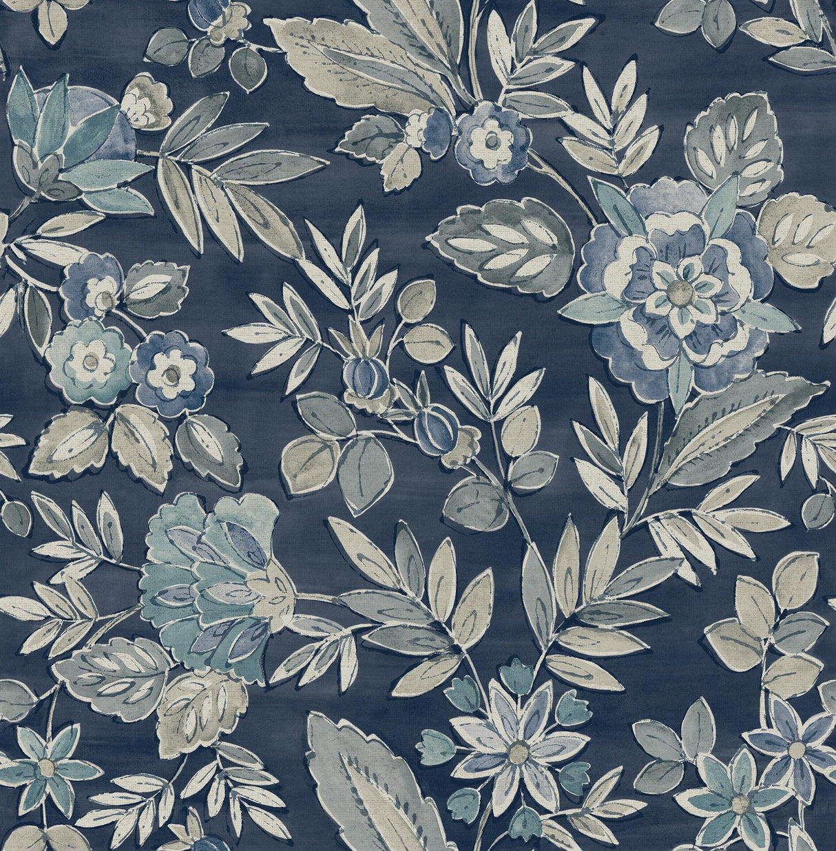 York Begonia Indigo Floral Trail Wallpaper