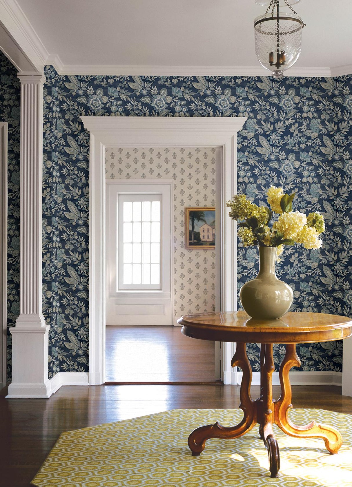 York Begonia Indigo Floral Trail Wallpaper