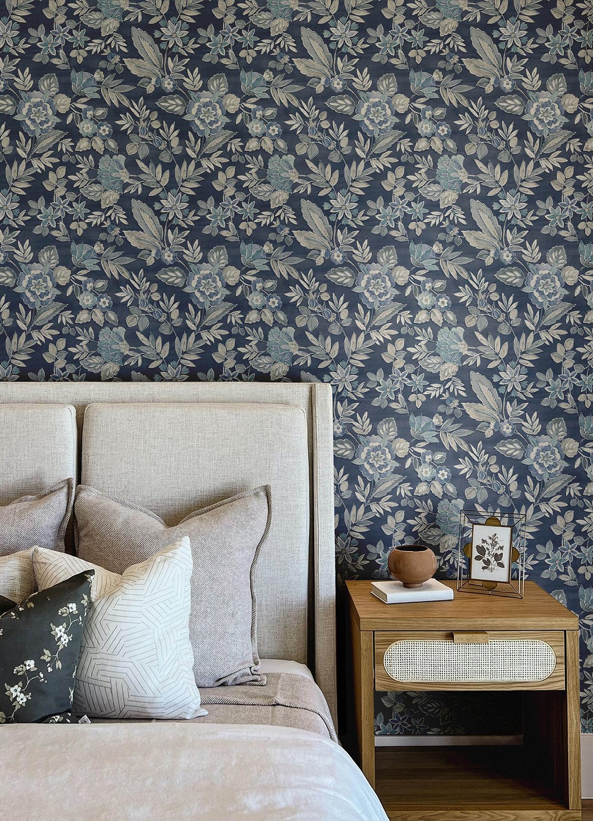 York Begonia Indigo Floral Trail Wallpaper