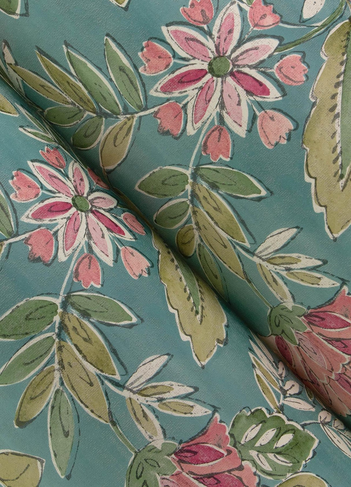 York Begonia Teal Floral Trail Wallpaper